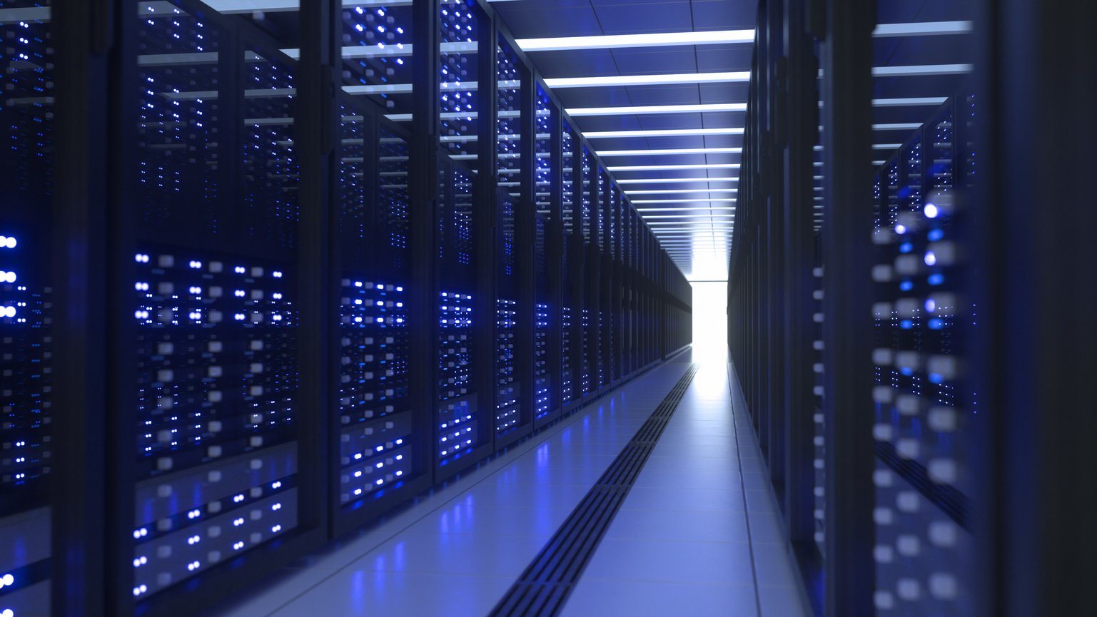 Data Center Computer Racks in Network Security Server Room Crypt